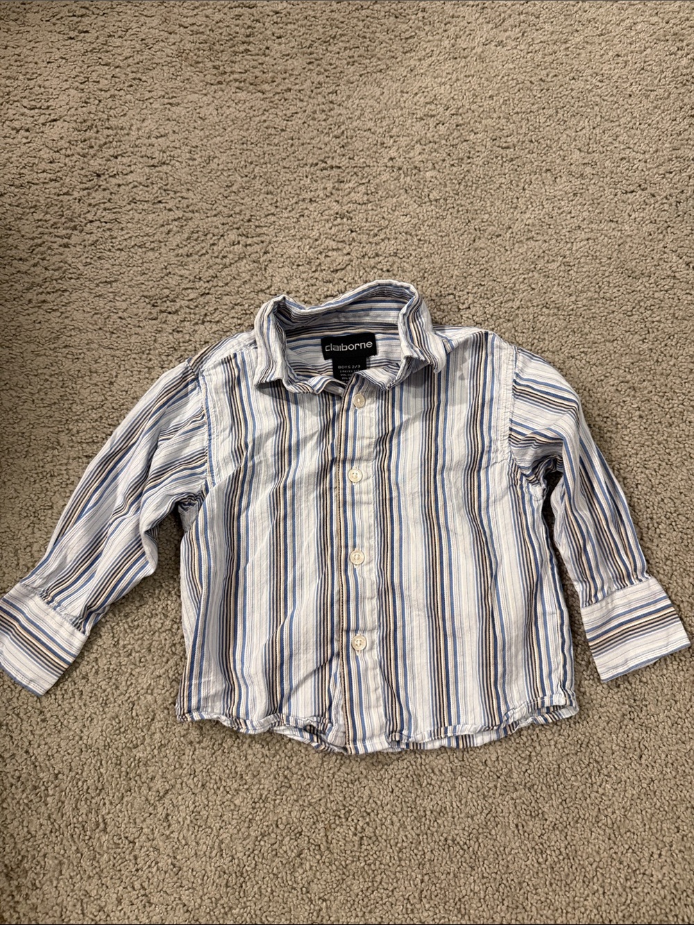 Claiborne Boys' Blue and White Striped Button-Down Shirt